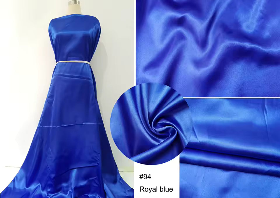 Plain Satin 58" Wide | 1Meter | 2Meters | 5Meters | Soft Charmeuse Fabric Scarf Craft DIY Material Blue
