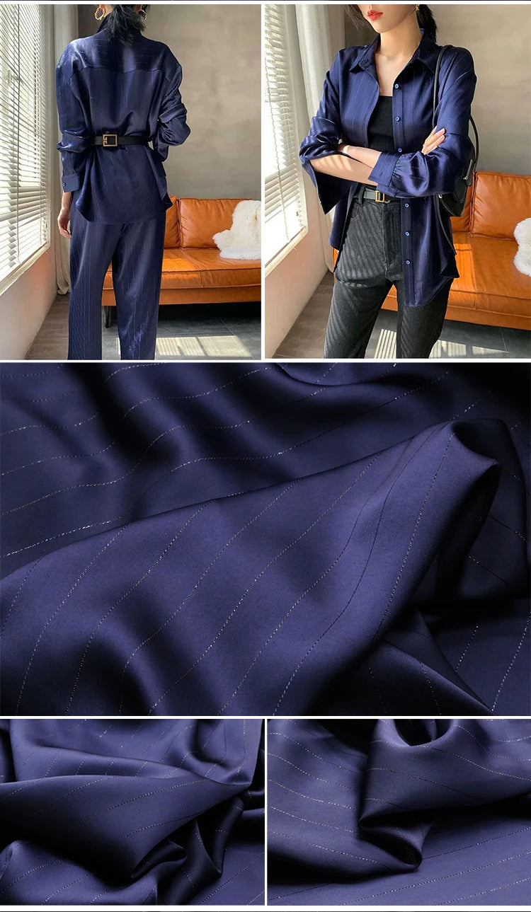 High End Bright Silk Striped Imitation Acetic Acid Fabric Satin Glossy Silk Smooth Drape Feeling Suit Dress Pants Fabric