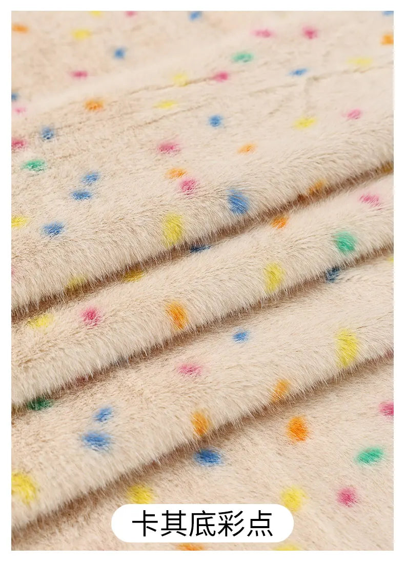 0.5/1/2 Yards Faux Fur Dot Printed Fabric for Plush Toys Cotton Dolls Warm Hats Decorative Cloth Handmade Sewing Fabrics