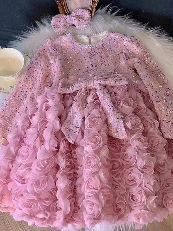 3D Large Rose Embroidered Lace Fabric, Discoloration Flower Children's Applique Clothing, Dress Fashion, RS24458