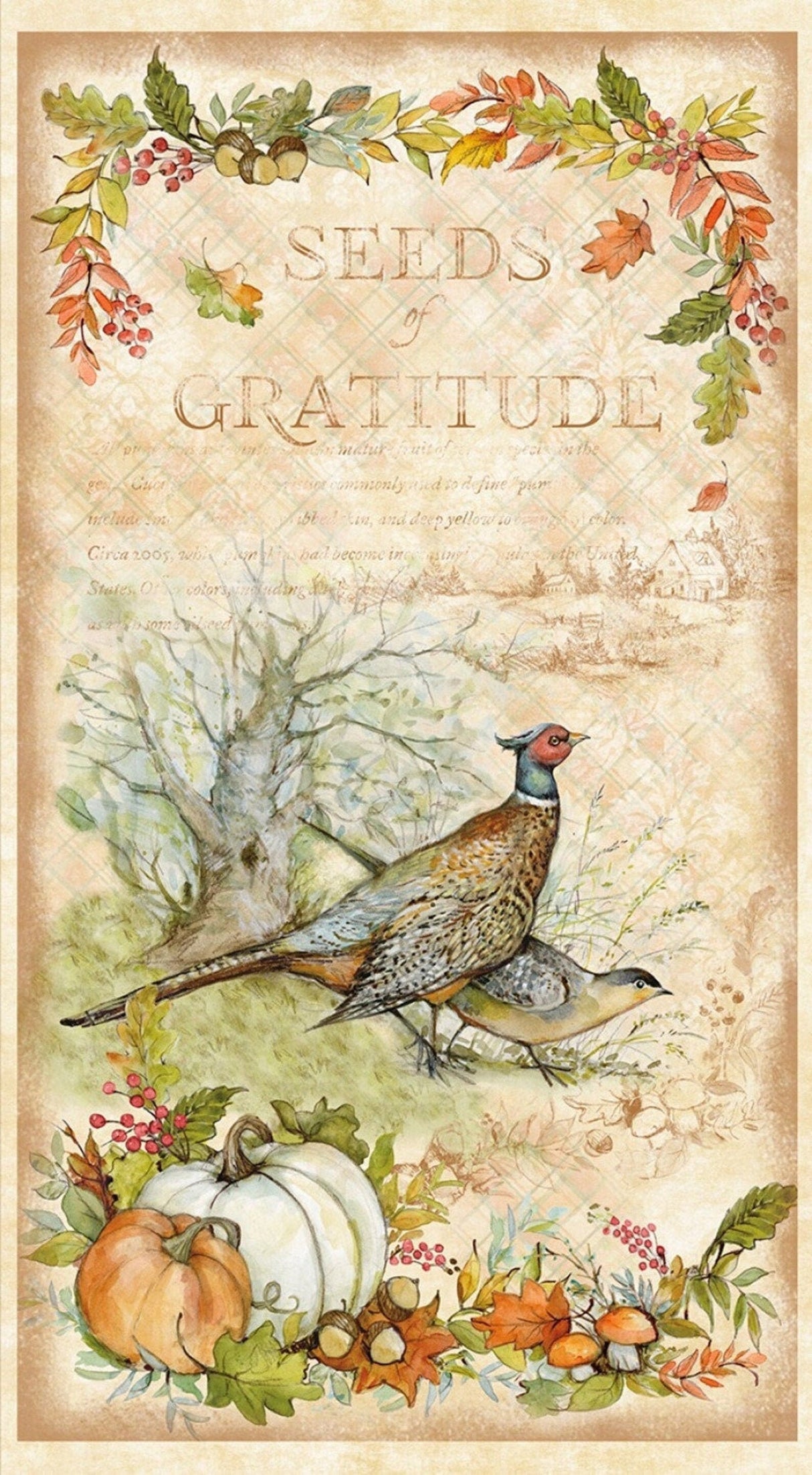 Fabric Panel Seeds of Gratitude Thanksgiving Wilmington Prints