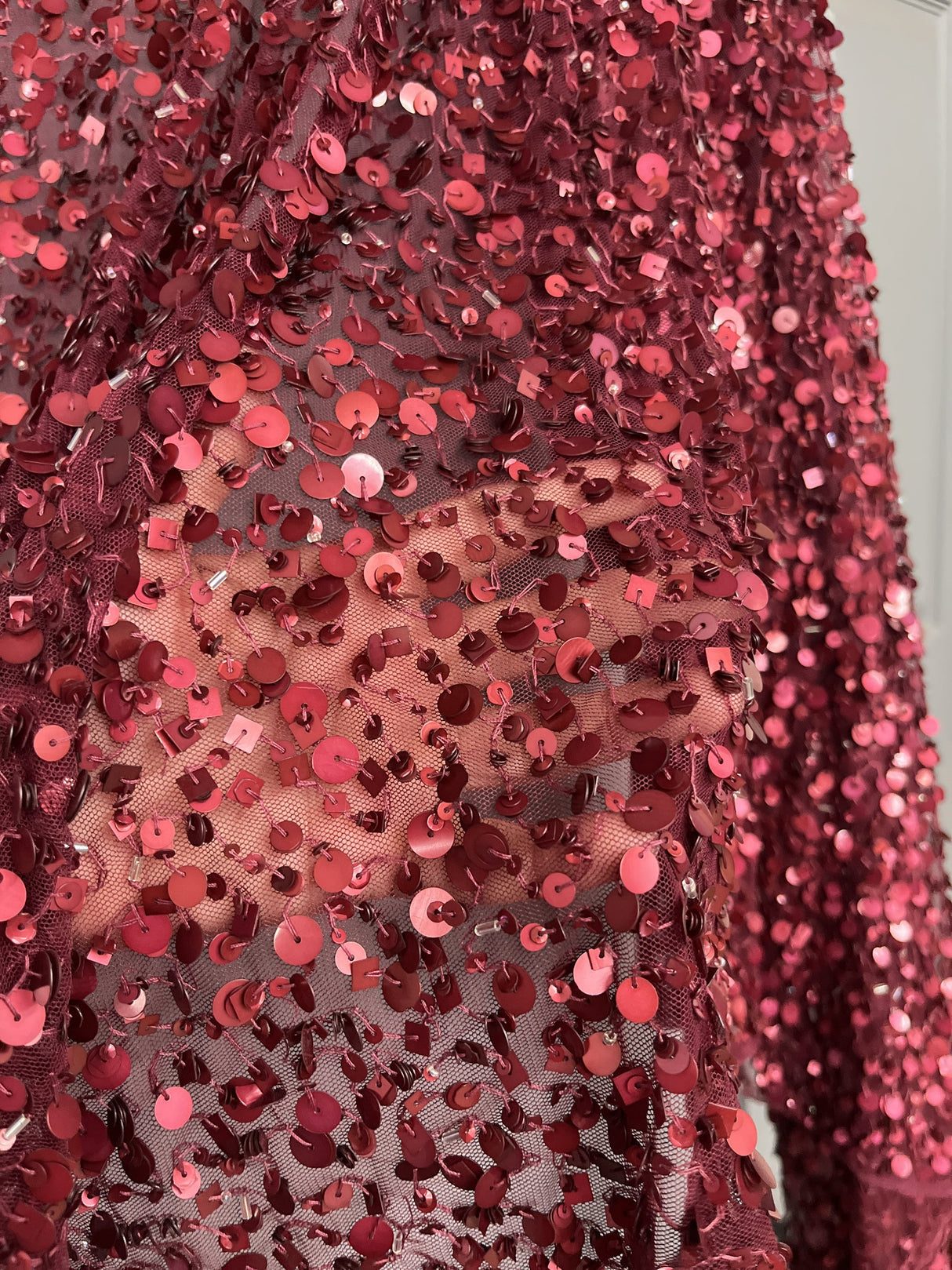 Sequined Lace Fabric Burgundy 48"