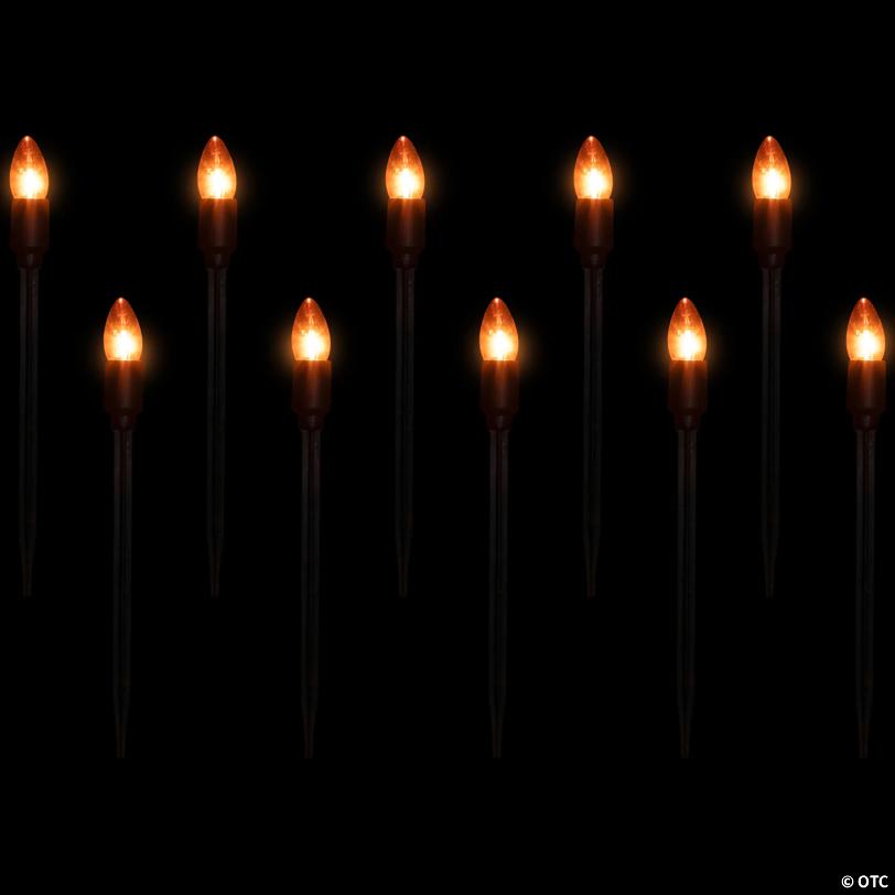 Set of 10 Orange C9 Bulb Halloween Pathway Markers - 8.75' Black Wire