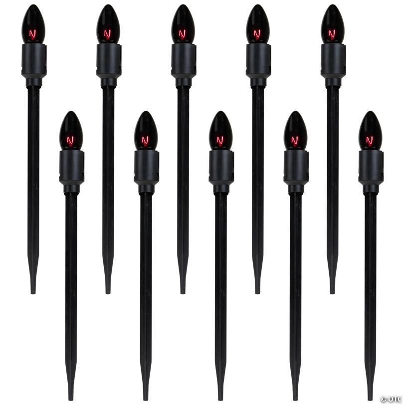 Set of 10 Purple C9 Bulb Halloween Pathway Markers - 8.75ft Black Wire