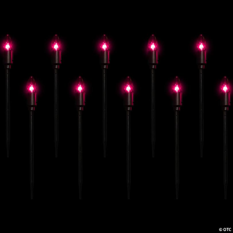 Set of 10 Purple C9 Bulb Halloween Pathway Markers - 8.75ft Black Wire