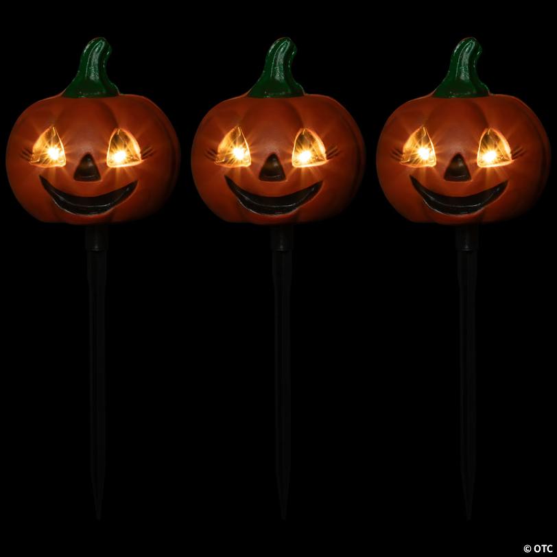 Set of 3 Lighted Jack-o-Lantern Halloween Pathway Markers