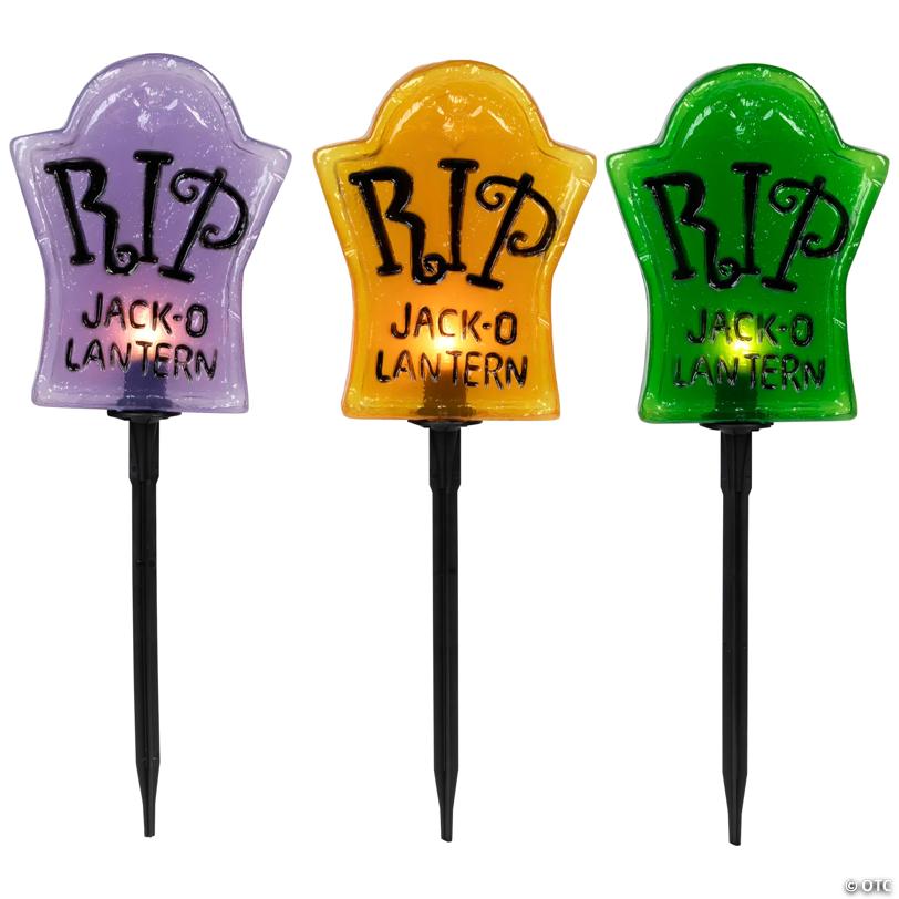 Set of 3 Tombstone Halloween Pathway Markers - 3.5ft Black Wire