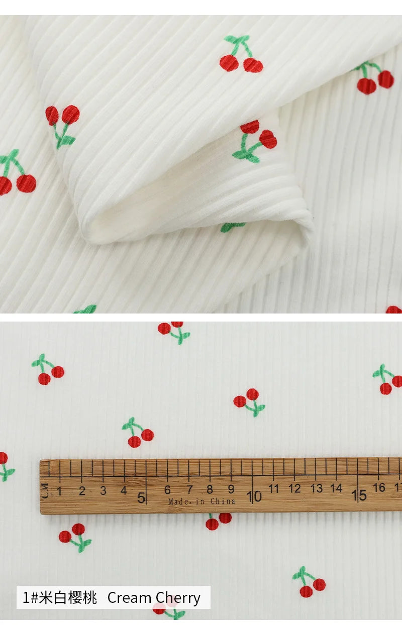 145x50cm Small Cherry Ribbed Knitted Pure Cotton Jacquard Fabric For Children's Clothing, T-shirts, Handmade DIY Sewing Fabrics