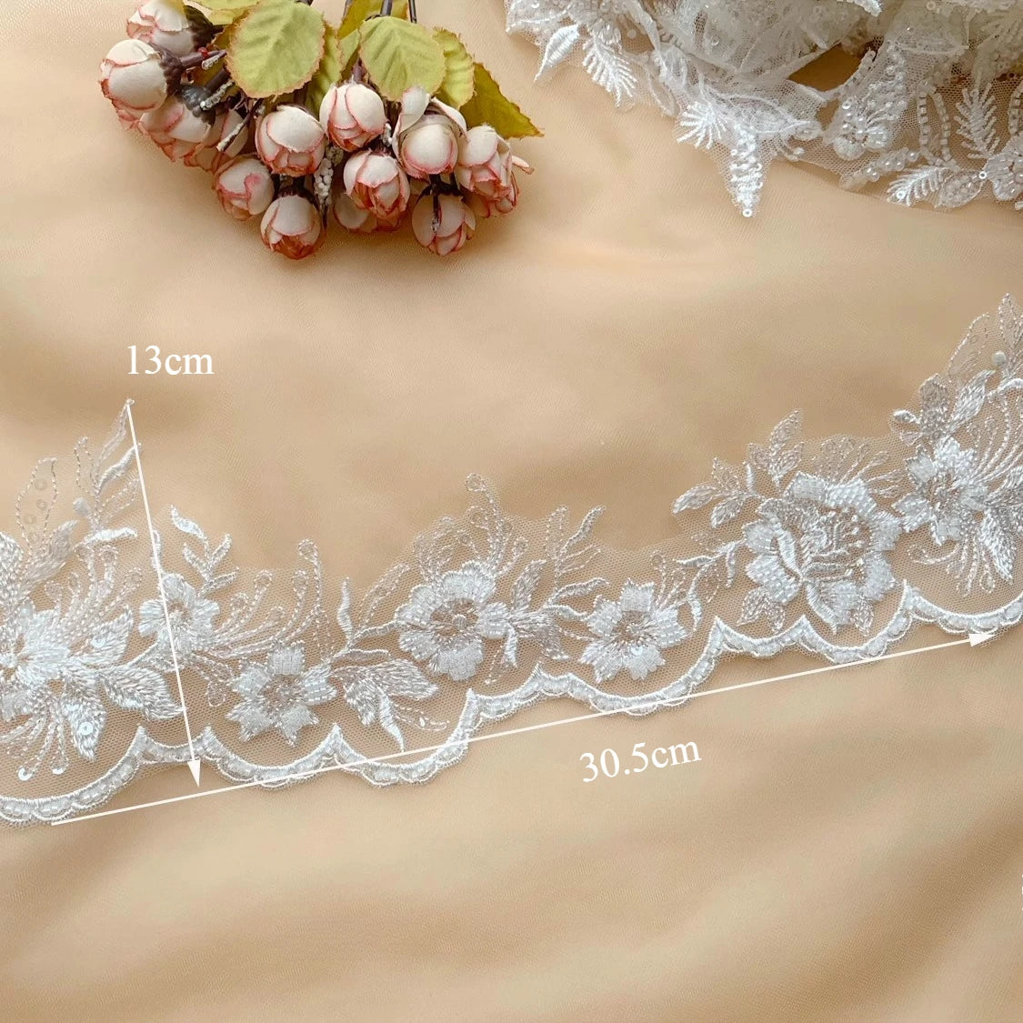 3Yards/pack Superior Quality Ivory White Sewn Bead Lace Lace Head Veil,Wedding Dress,Decorative Accessories, Lace Handmade DIY.