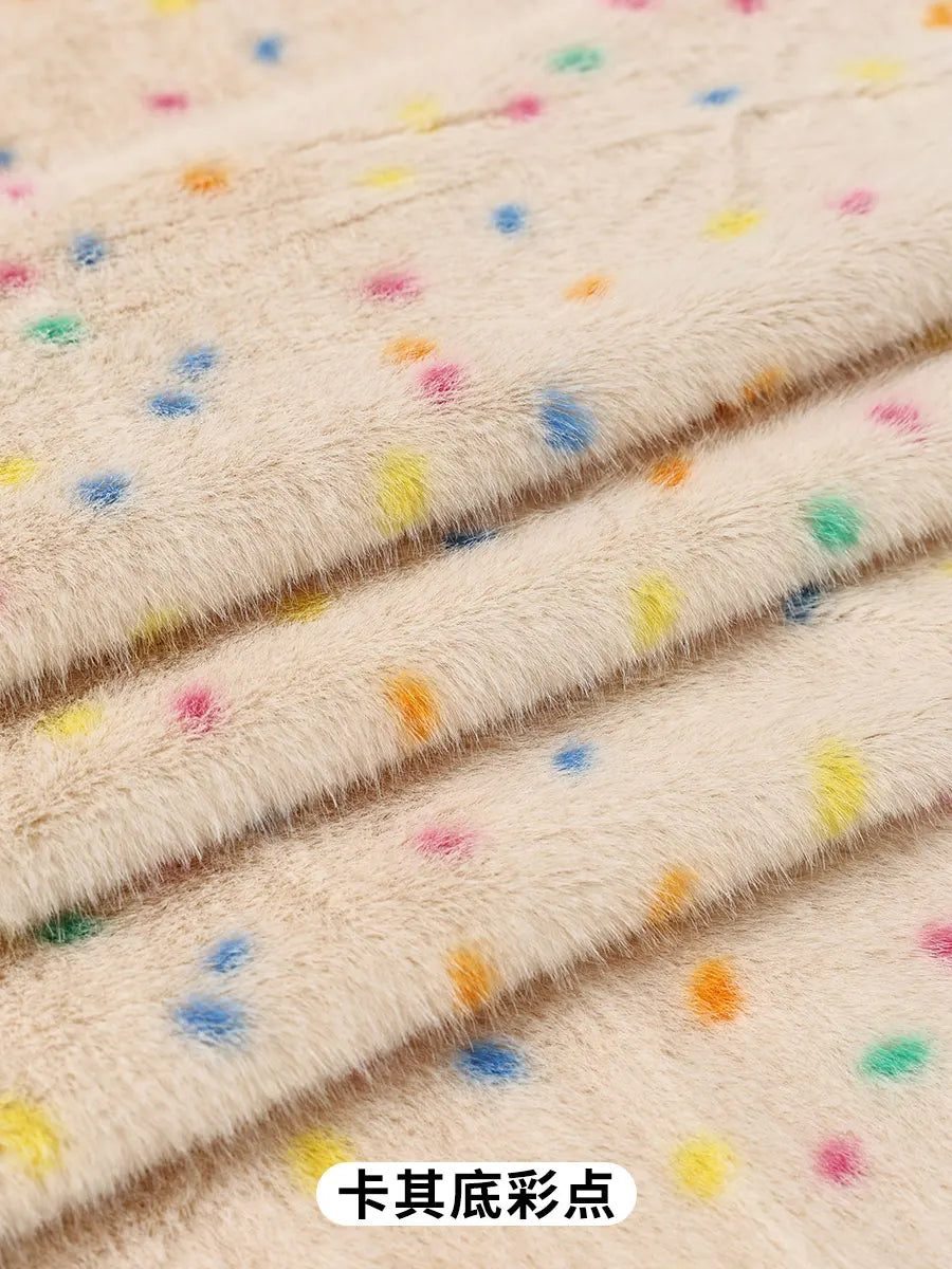 0.5/1/2 Yards Faux Fur Dot Printed Fabric for Plush Toys Cotton Dolls Warm Hats Decorative Cloth Handmade Sewing Fabrics