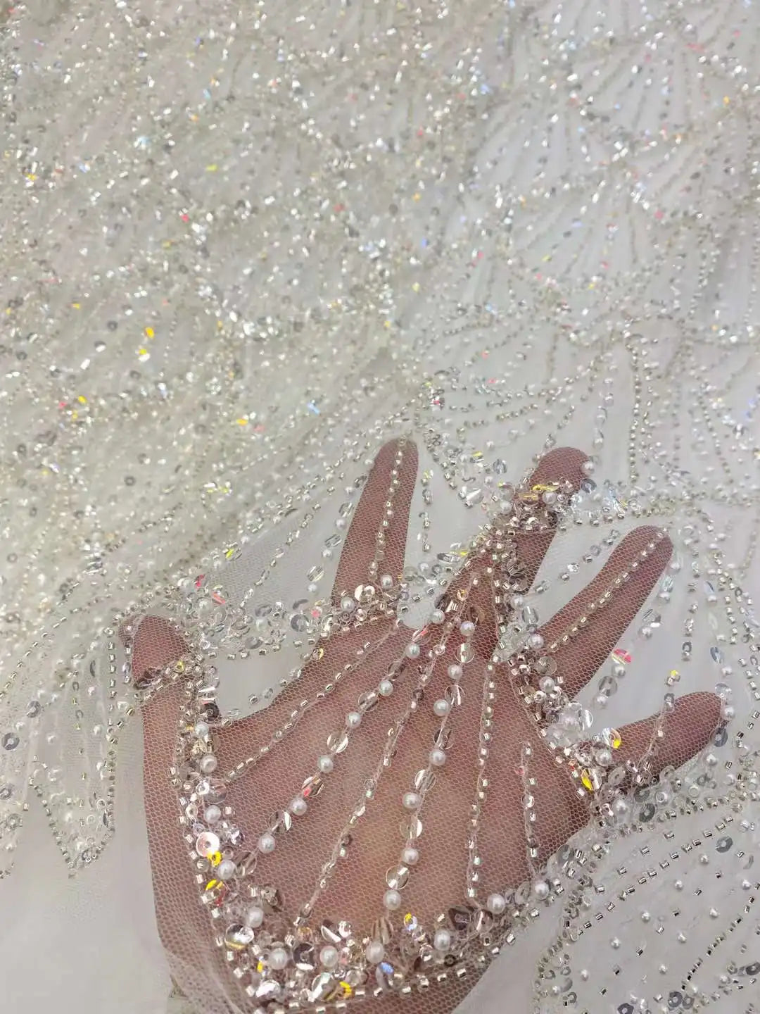 African Heavy Beads Lace Fabric 2024 High Quality Nigerian Sequins Groom Lace French Tulle Fabric For Wedding Party Dress Sewing