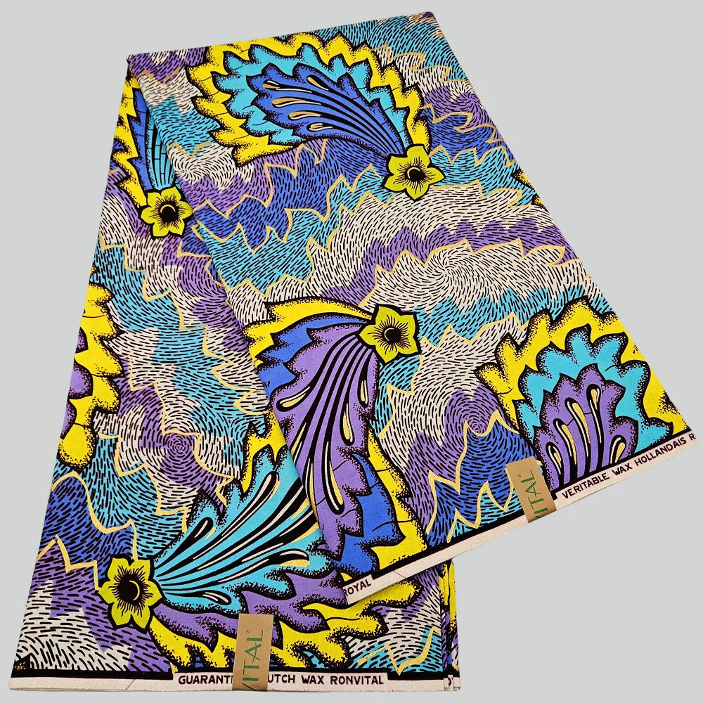2025 new pattern cotton wax printed fabric, shining satin royal with golden Dutch wax, DIY making clothing, bags and decorations
