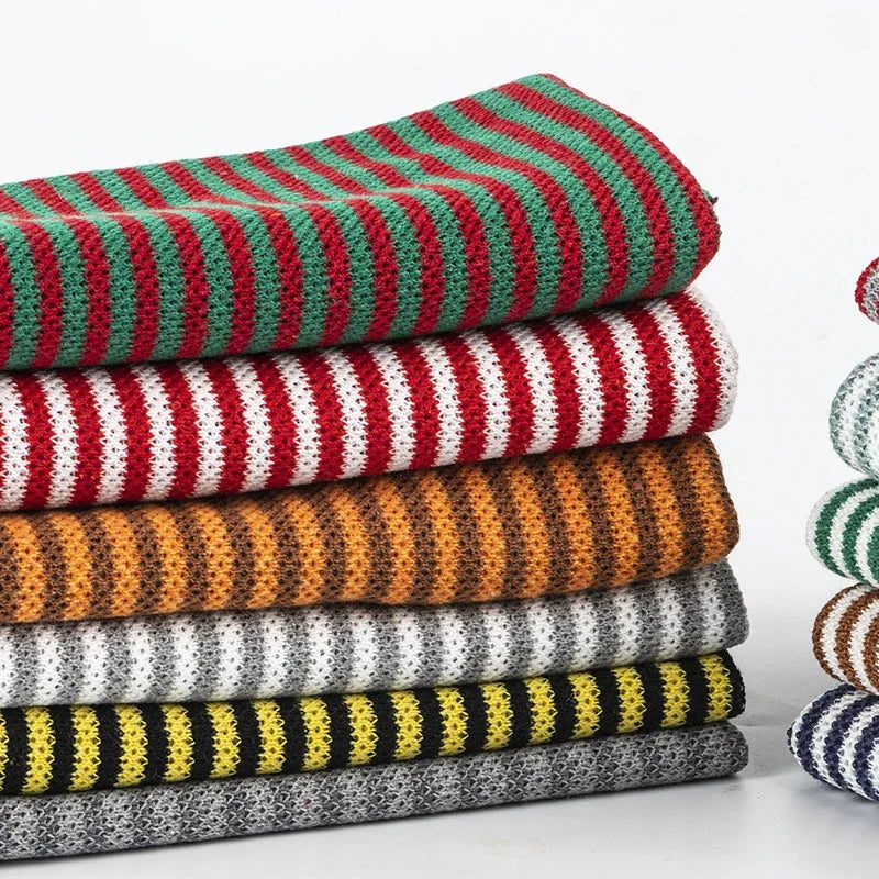 100x50cm Pure Cotton Striped Knitted Fabric For Winter Sweaters, Toy Clothes, Pillow, Cushion Handmade DIY Sewing Fabric TJ20741