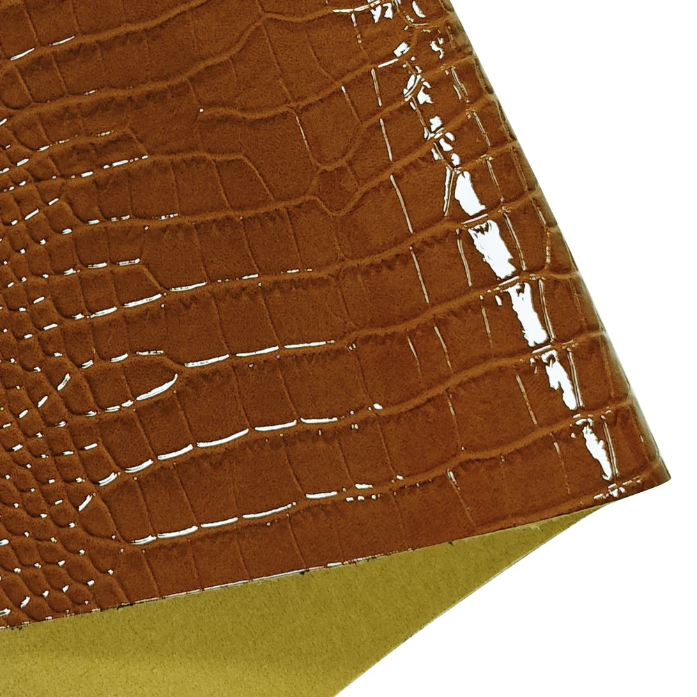 Glossy Embossed Crocodile Texture Faux Leather Roll Synthetic Leather Fabric for Wallets Keychains Making Sewing Crafts Material