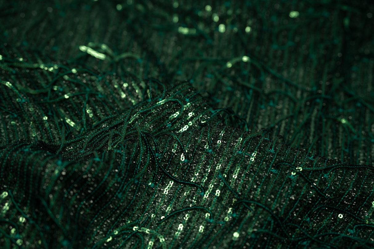 Shimmy Polyester Mesh With Dangle Sequin Fabric - Beige, Silver, Burgundy, Green, Black, 58/60" Width (1 Yard)