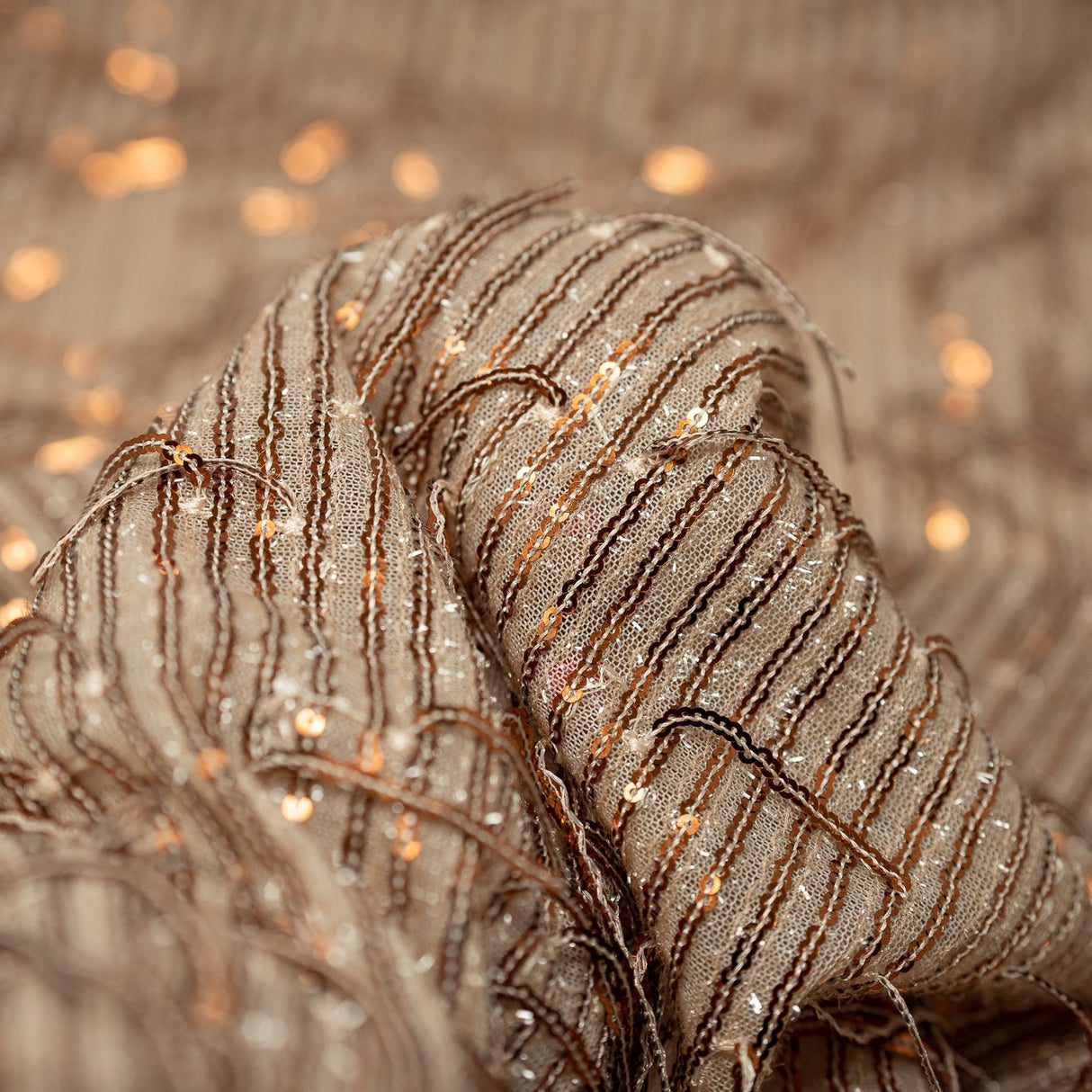 Shimmy Polyester Mesh With Dangle Sequin Fabric - Beige, Silver, Burgundy, Green, Black, 58/60" Width (1 Yard)