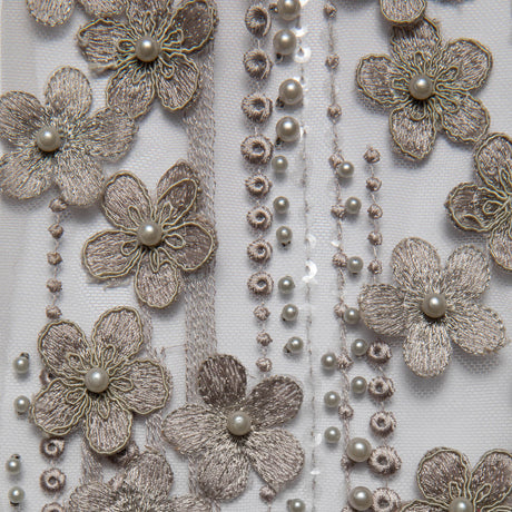 1 Yard P Soft Tulle Lace Fabric Sequins Applique Beautiful 3D Floral Design 52/54" Wide