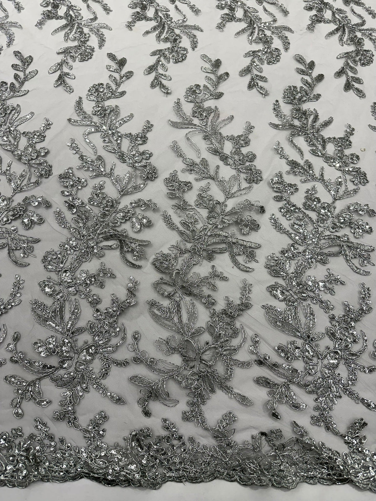 Butterfly Corded Lace Fabric - Butterfly Embroidery, Metallic Sequins, 54" Width (1 Yard)