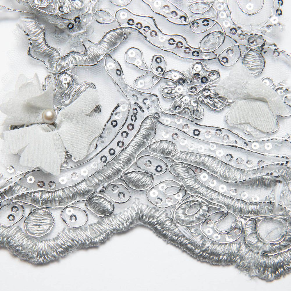 1 Yard Embroidered Tulle Lace Fabric with Intricate 3D Applique Pattern 52" Wide