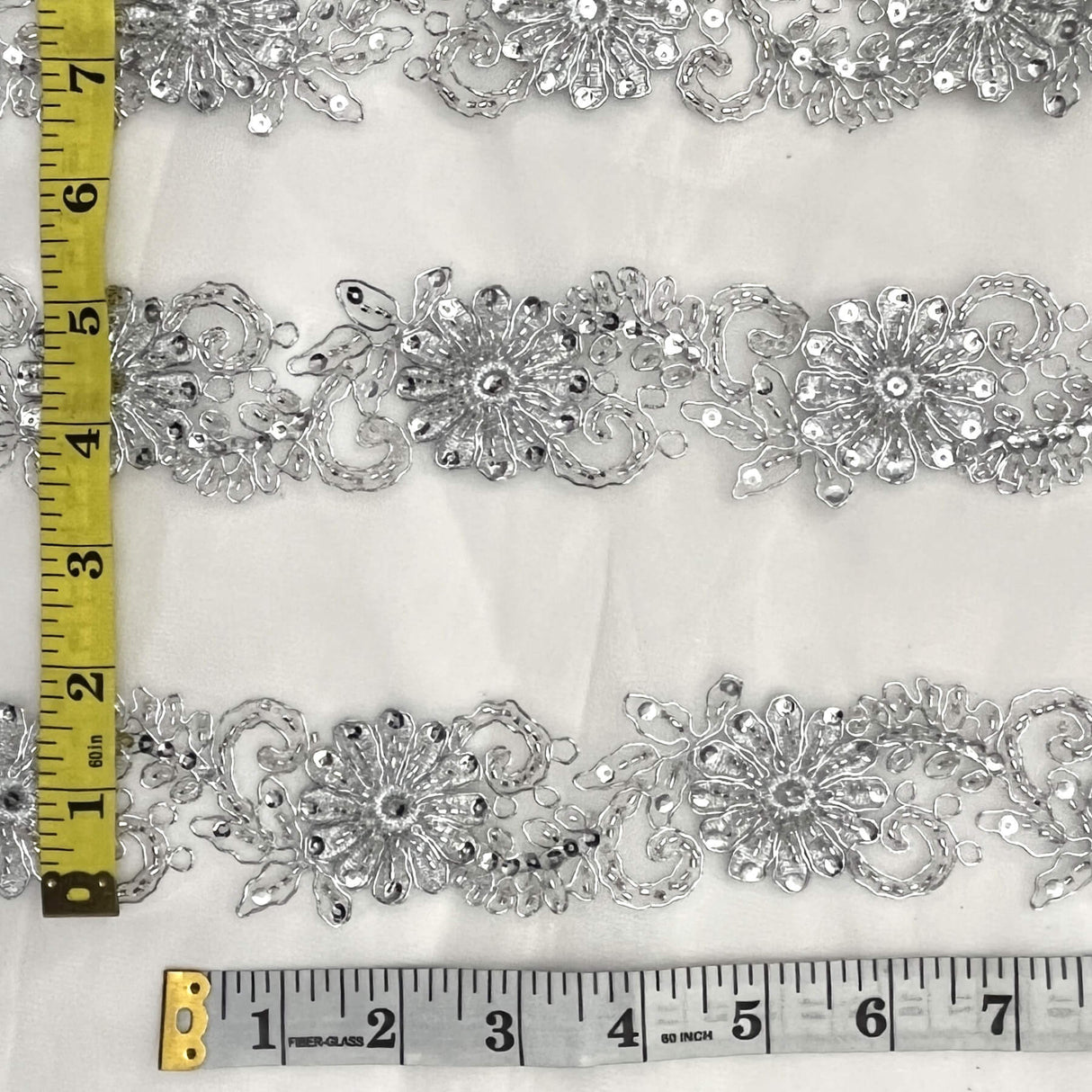 Beaded Corded Lace Trim on Polyester Mesh