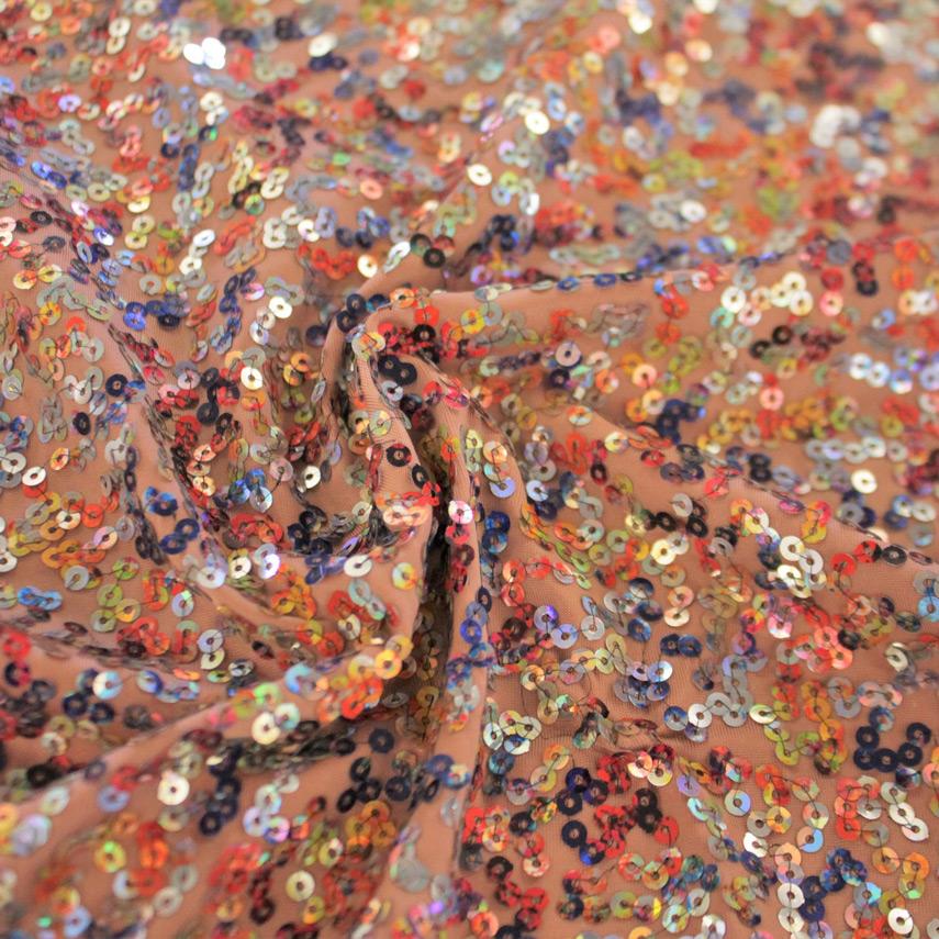 Skittles Polyester Spandex Sequin Fabric - Topaz, Black, Deepsea, 55/56" Width (1 Yard)
