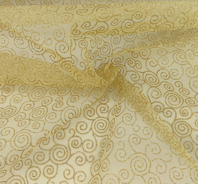 Tricot W/Gold 3J362 Swirl Gold Nylon Fabric - Swirl Gold, 58/60" Width (1 Yard)