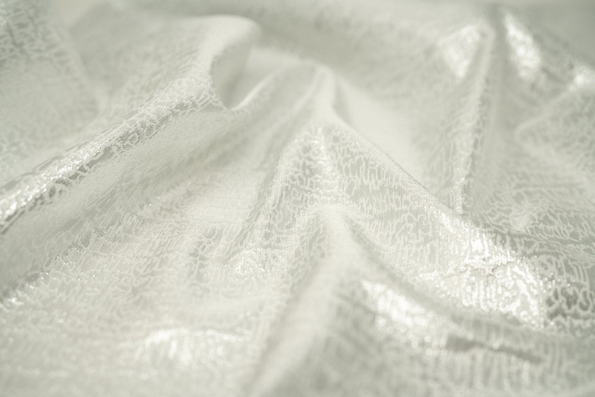 Metallic Brocade Snow Storm Fabric