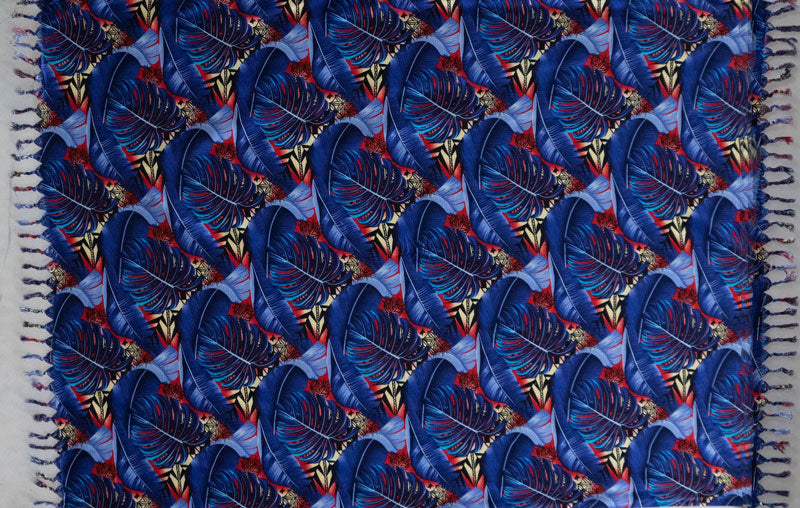 Split Leaf Banana Leaf Sarong Rayon Fabric - Fringed Tropical Leaf Print, 72" L x 45" W (1 Piece)