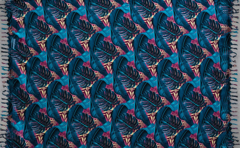 Split Leaf Banana Leaf Sarong Rayon Fabric - Fringed Tropical Leaf Print, 72" L x 45" W (1 Piece)