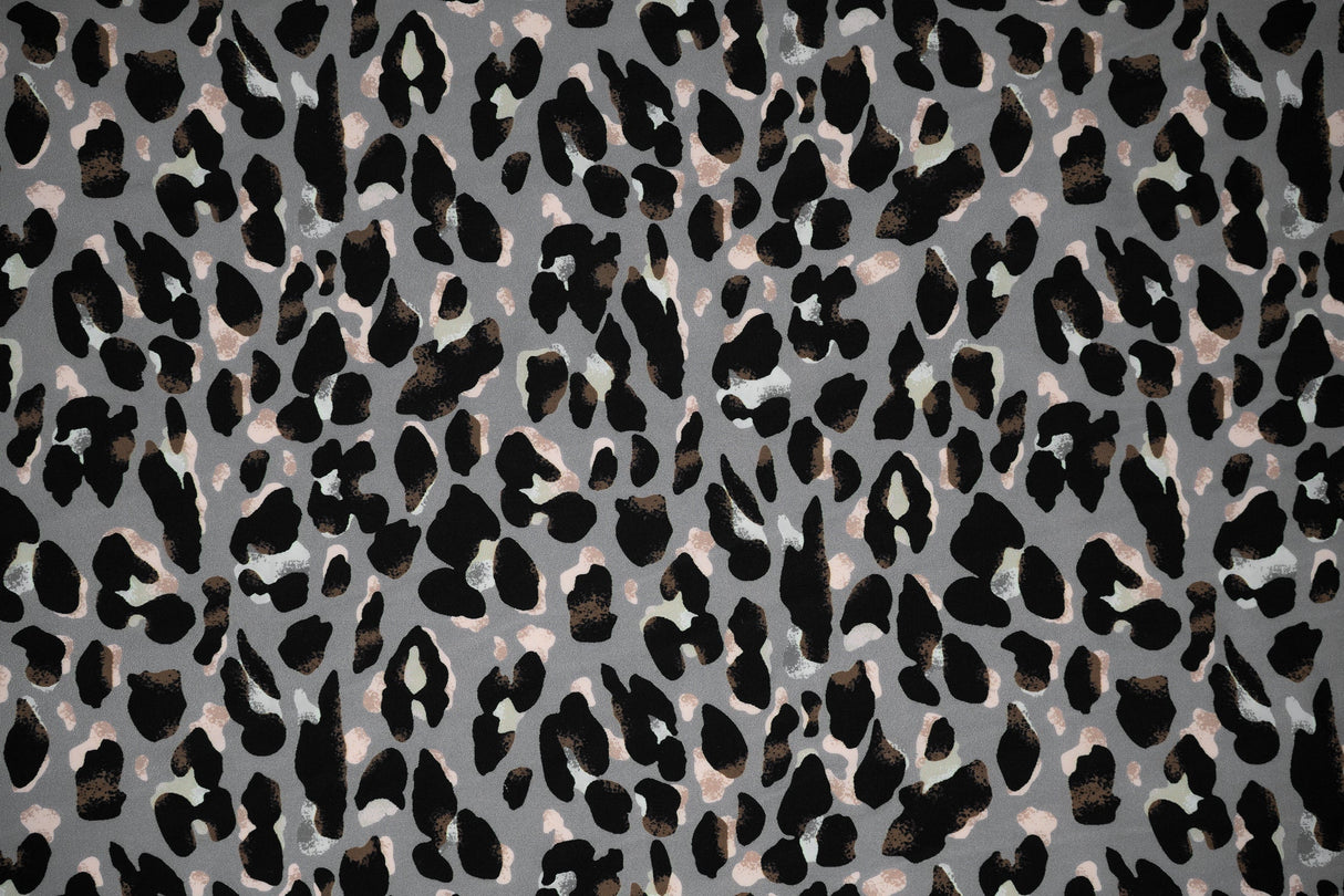 Sporty Leopard Printed Nylon Spandex Fabric - Leopard Print, Blue Moon, 55/56" Width (1 Yard)