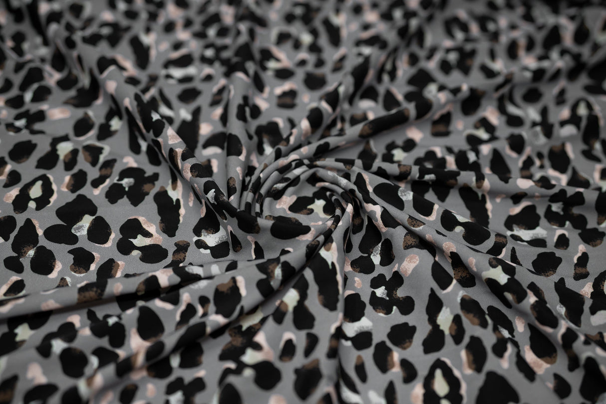 Sporty Leopard Printed Nylon Spandex Fabric - Leopard Print, Blue Moon, 55/56" Width (1 Yard)