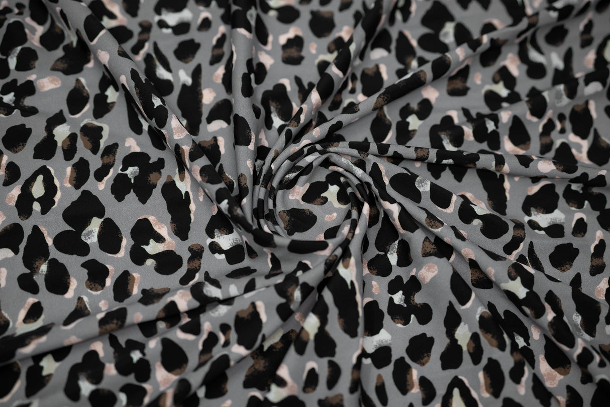 Sporty Leopard Printed Nylon Spandex Fabric - Leopard Print, Blue Moon, 55/56" Width (1 Yard)