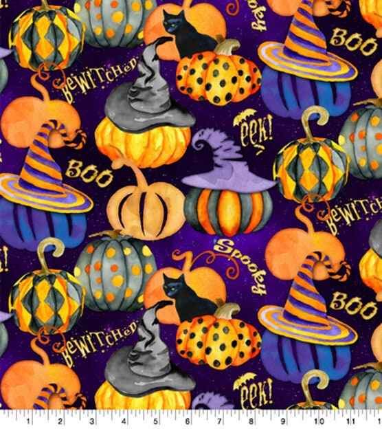 Quilting Cotton Witchy Pumpkins Halloween Fabric 100% Cotton