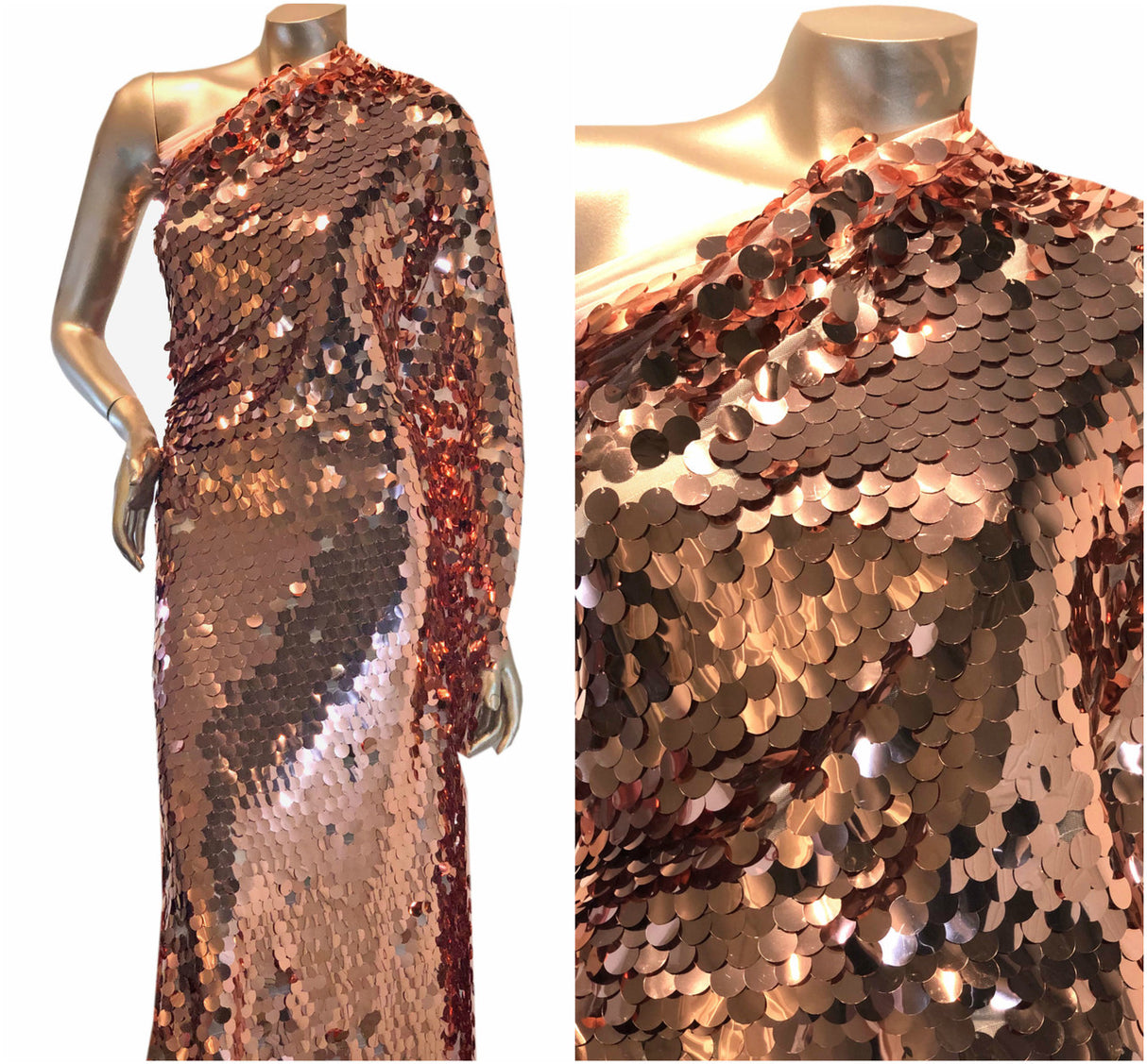Polyester Mesh Fabric - 17Mm Payette Circle Overlapping Fish Scale Sequins, Mermaid, Gold, Silver, Dull White, Dusty Pink, 56/58" Width