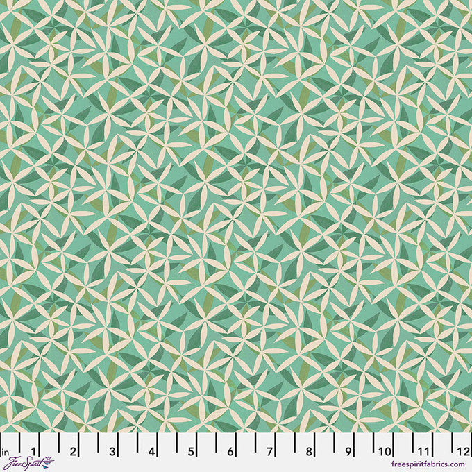 Cotton Fabric Star Flower Dance Green Flourish and Bloom 44/45"