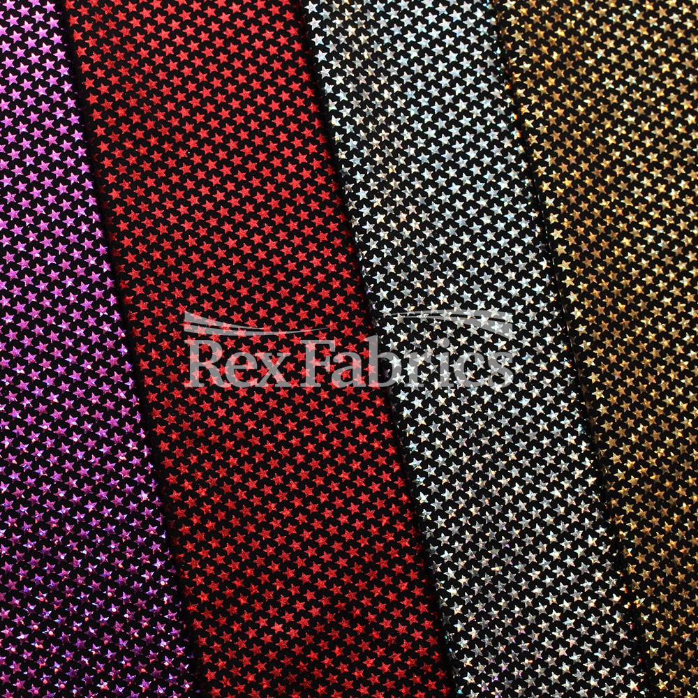 Stars Stripe Holo Nylon Spandex Fabric - Black Ground Hologram Star/Stripe Pattern, 58/60" Width (1 Yard)
