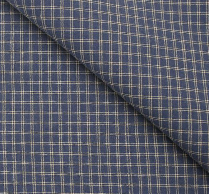 Stretch Cotton Poplin M391 Plaid Blue - Cotton Spandex Fabric, Plaid, Blue, 44/45" Width (1 Yard)