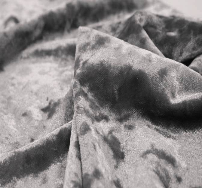 Stretch Velvet Crushed Polyester Spandex Fabric - Grey, 58/60" Width
