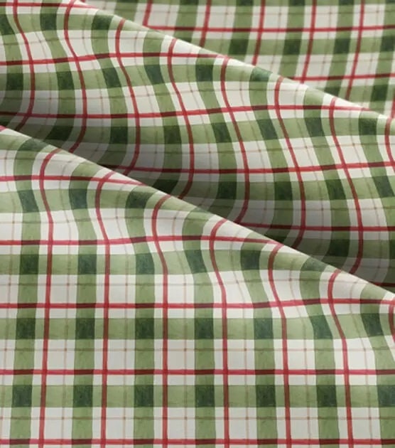Quilting Cotton Susan Winget Green Plaid Christmas Fabric 100% Cotton