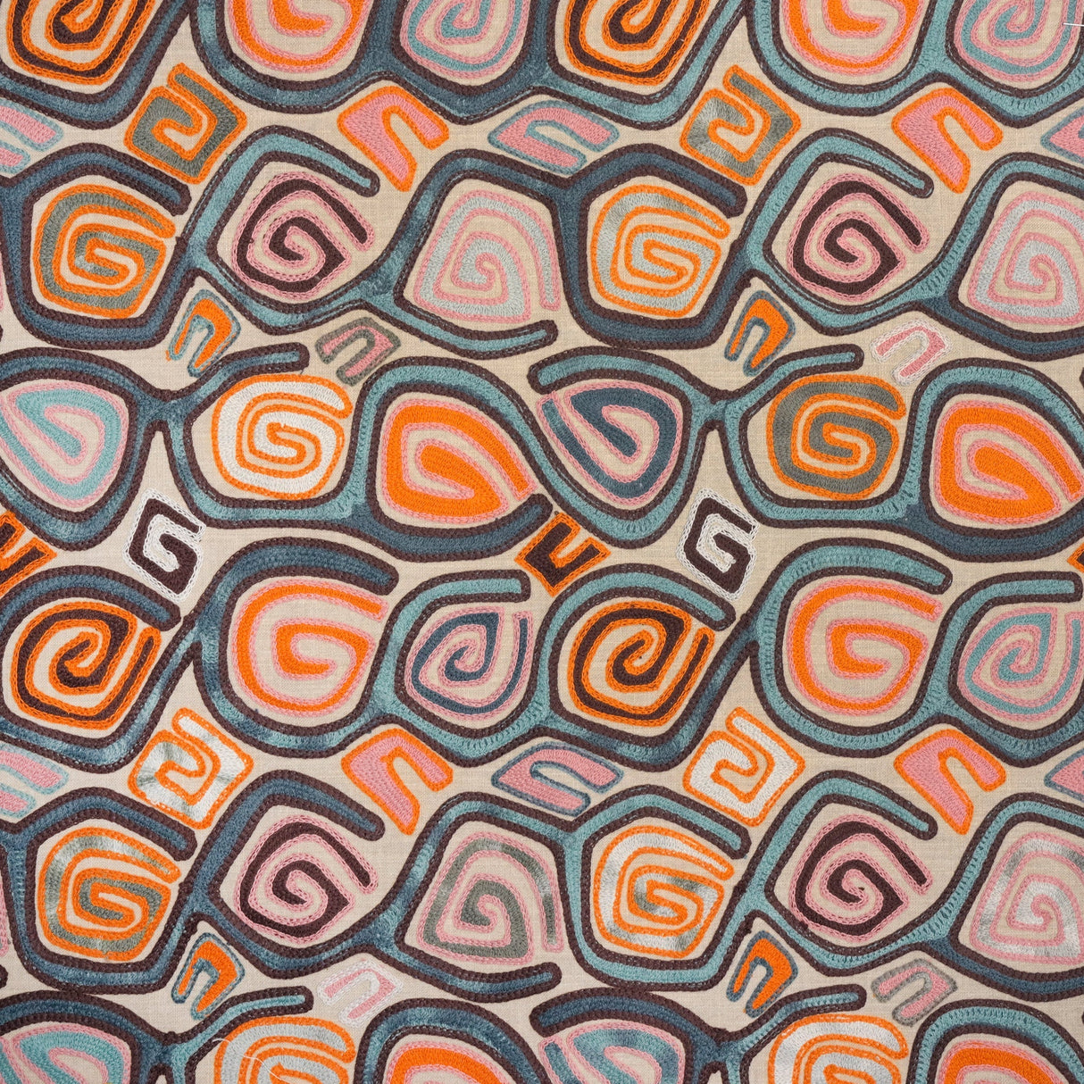 Embroidered Fabric Swirl Serenity Crewel Drapery