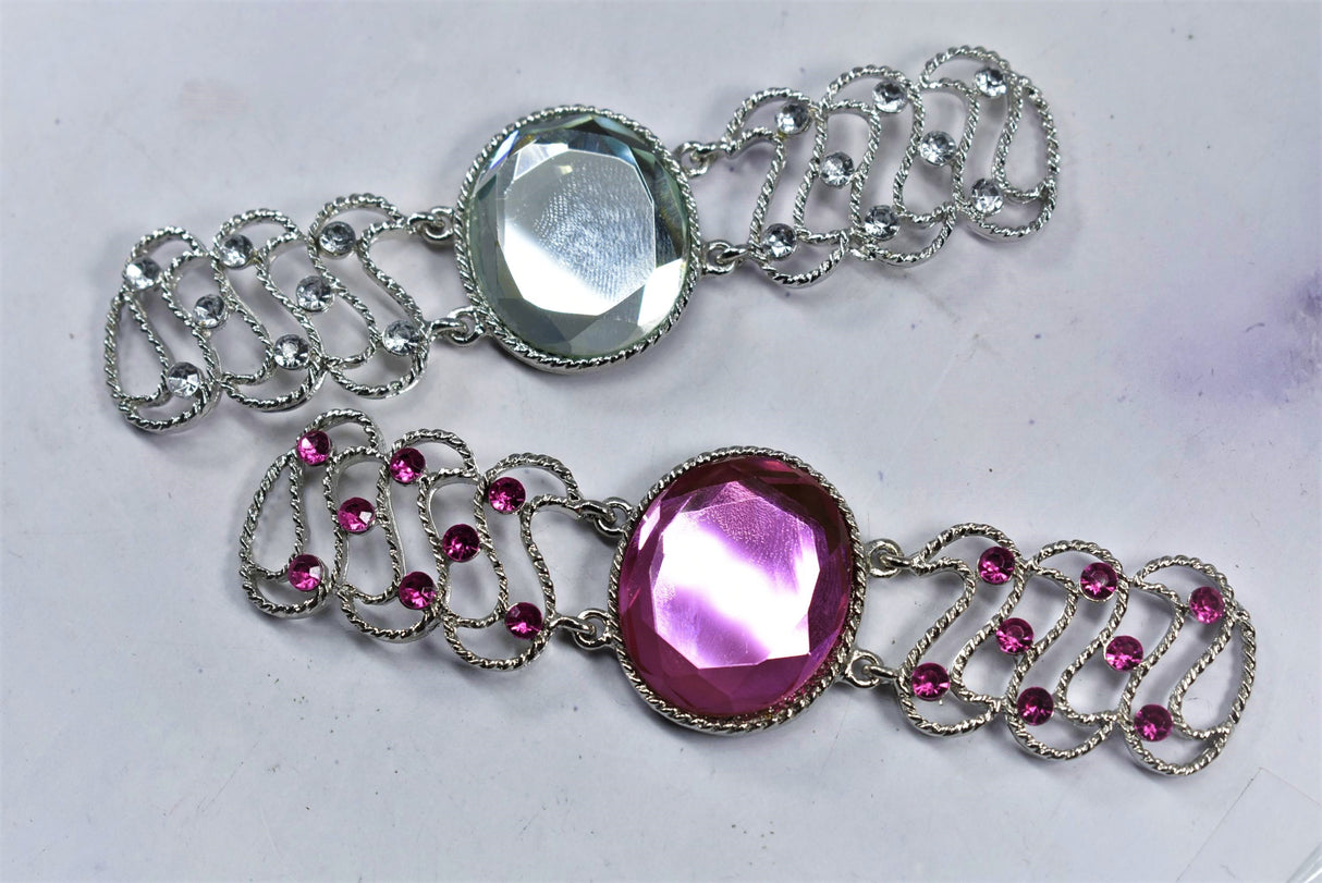 Rhinestone Applique Connector Pink Silver