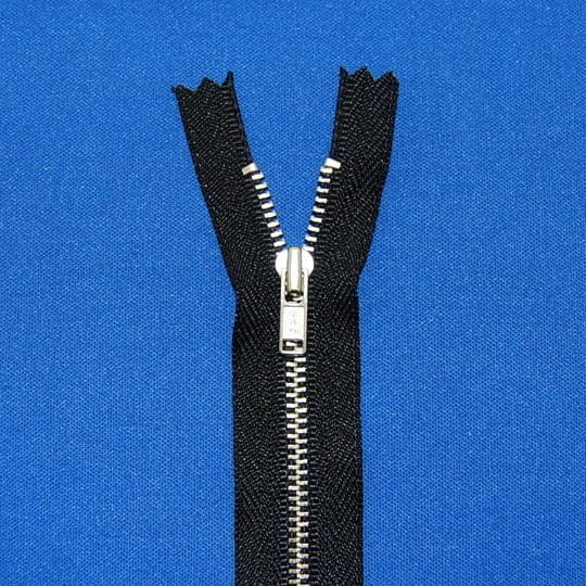 Nickel Plated Pants Zipper Fabric - #3 Teeth, Black, 9" Length