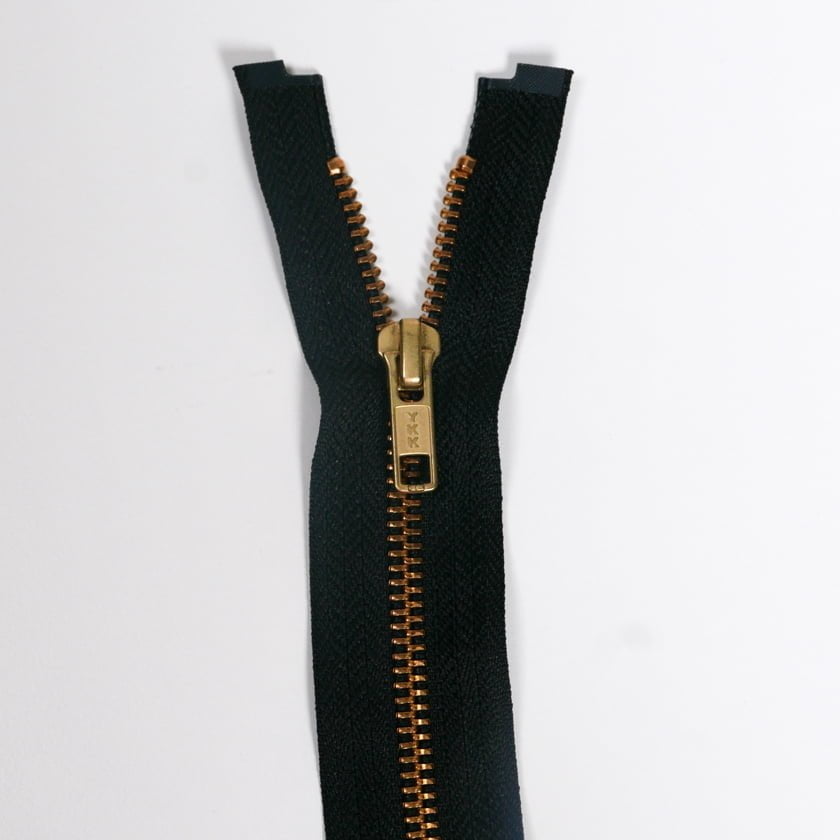 #5 Brass 2-Way Separating Jacket Zipper Fabric - Black With Brass Teeth, 36" Length