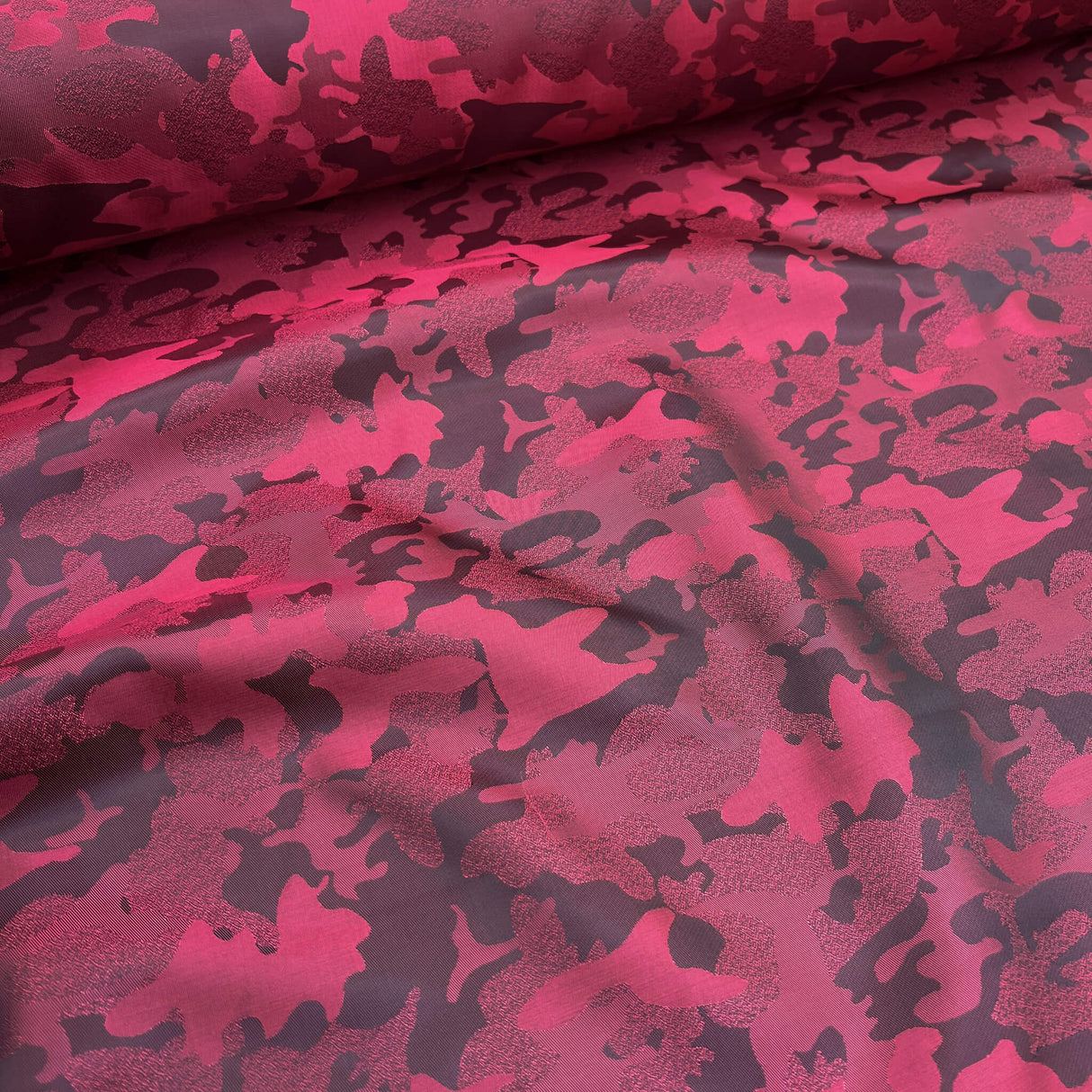 Red Camo Lining Rayon Blend Fabric - Red Camo Print