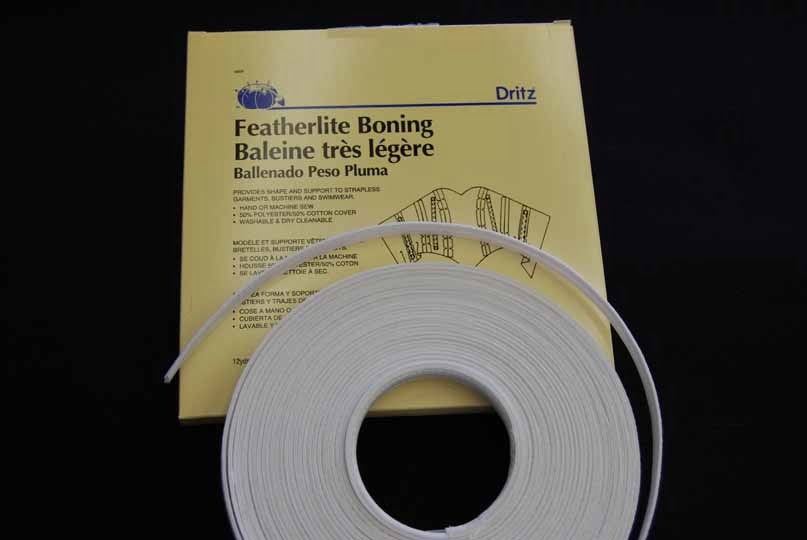 Featherlite Boning Polyester Fabric - Black, White, 3/8" Width