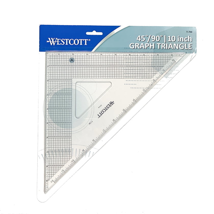45º/90º 10" Graph Triangle - Stainless Steel Cutting Edge, Graph Feature, Beveled Edge