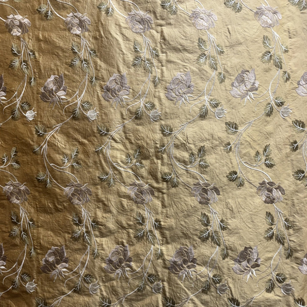 Tamil Floral Embroidered Silk Fabric - Bronze, Champagne, Cream, Khaki, Rose, Sandlwood, Turquoise, Wheat, 54" Width (1 Yard)