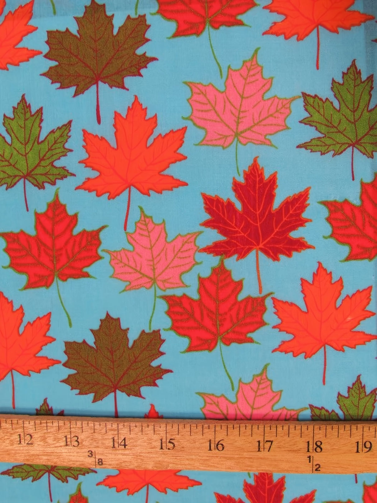 Autumn Leaves Turquoise Cotton Polyester Fabric by the Yard