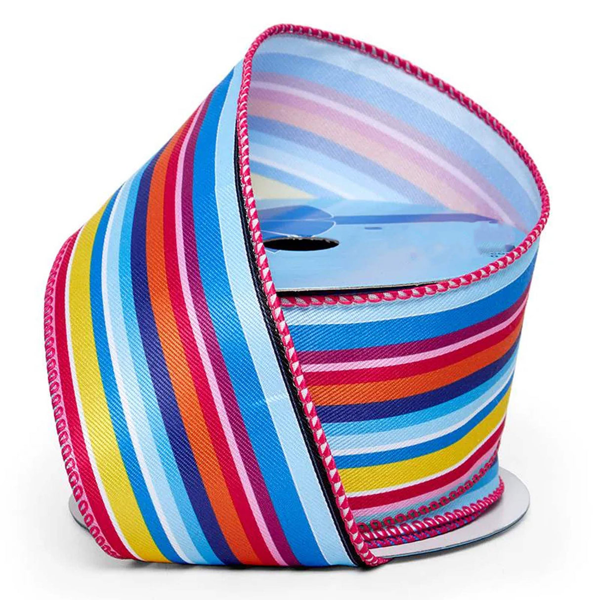 Colorful Stripes On Wired Ribbon 2 1/2 '' X 10 yd Horizontal Rainbow Stripes Color 1 / roll