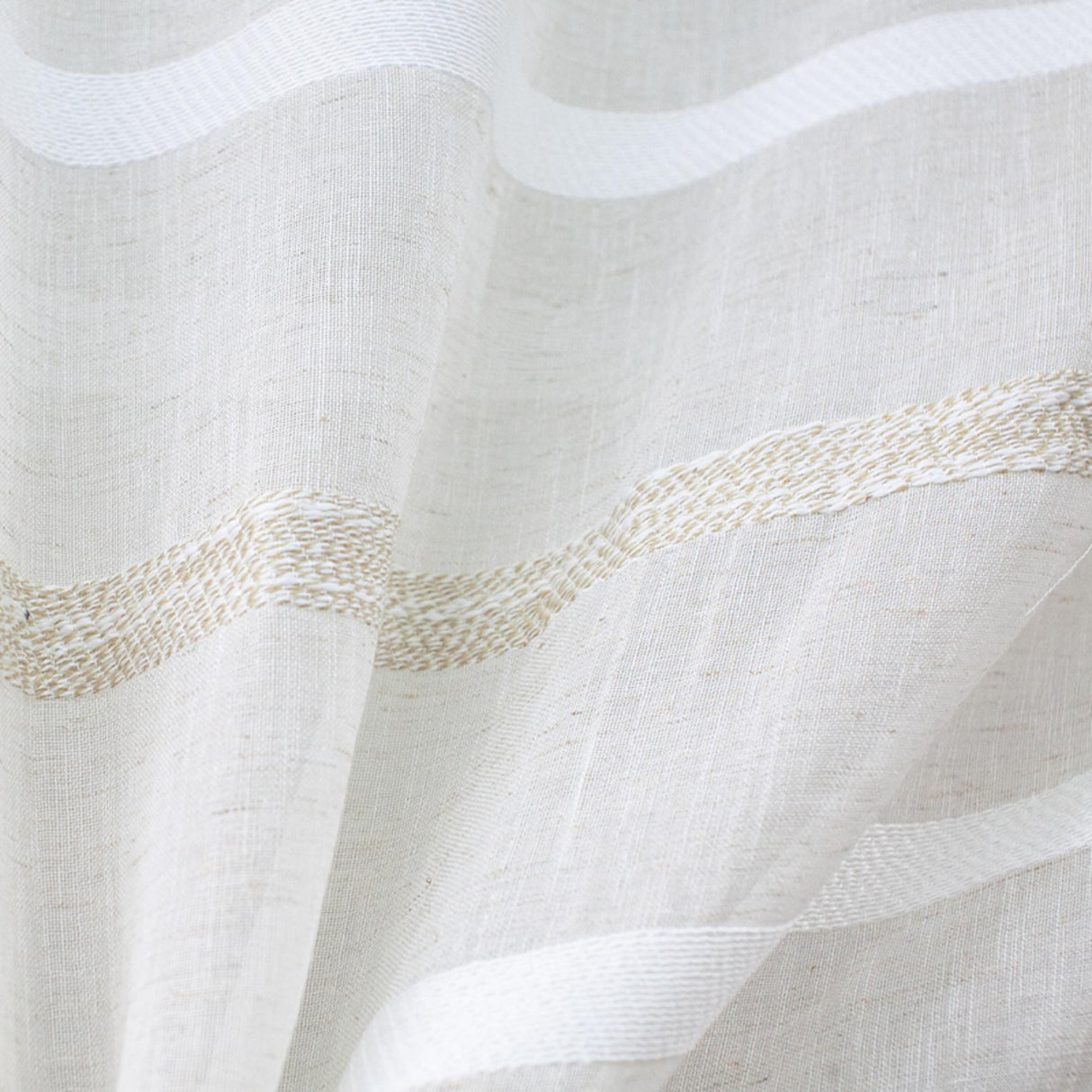 Tess Polyester Fabric - Embroidered Stripe Sheer, Natural, 110" Width (1 Yard)
